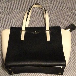 Kate spade black and cream saffiano leather satchel for women
